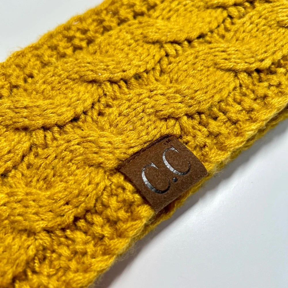 C.C Sherpa Lined Cable Knit Headband • Mustard • NEW